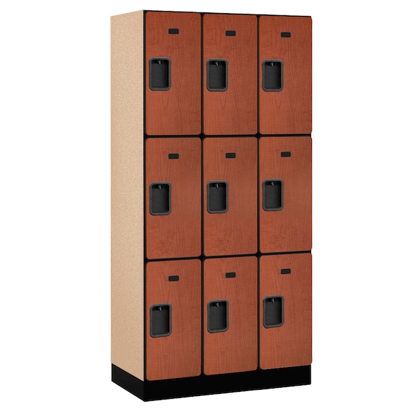 Wardrobe Locker, 36" W, 18" D, 76" H, (3) Wide, (9) Openings, Cherry